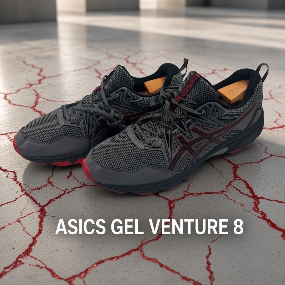 Asics Gel Venture 8 Mens 12 Running Shoes Grey Black Red 1011A824 Sneaker